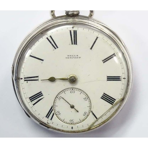 836 - A Victorian silver cased pocket watch, the white enamel dial signed 'Wells Newport' , with subsidiar... 