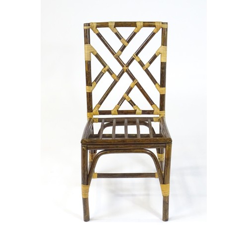 20 - A Vintage side chair of simulated bamboo and rattan construction, in the manner of a Chinese Chippen... 