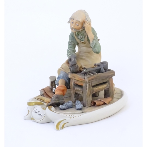 118 - An Italian Capodimonte model of a Ciabattino / Cobbler, titled to base and signed Milio. Marked unde... 