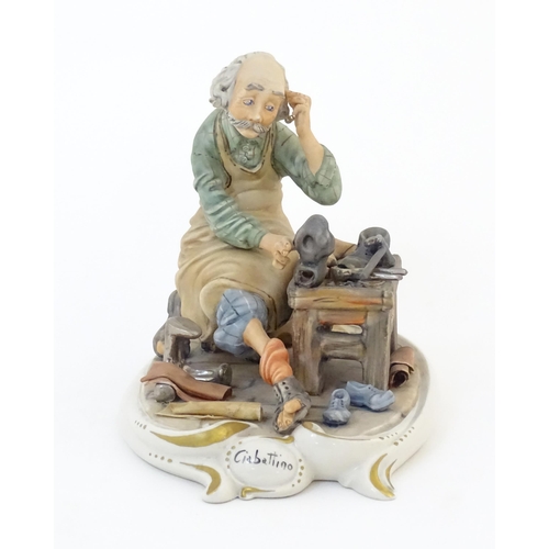 118 - An Italian Capodimonte model of a Ciabattino / Cobbler, titled to base and signed Milio. Marked unde... 