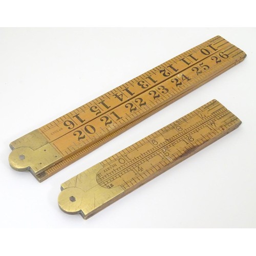 463 - Vintage Tools: Two boxwood and brass mounted surveyor's rules, one by John Rabone & Sons, Birmingham... 