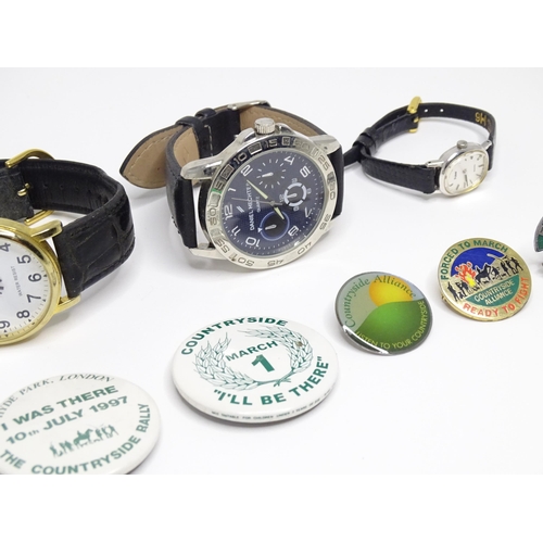 470 - Three various wrist watches with quartz movements. Together with Countryside Alliance badges, etc. (... 