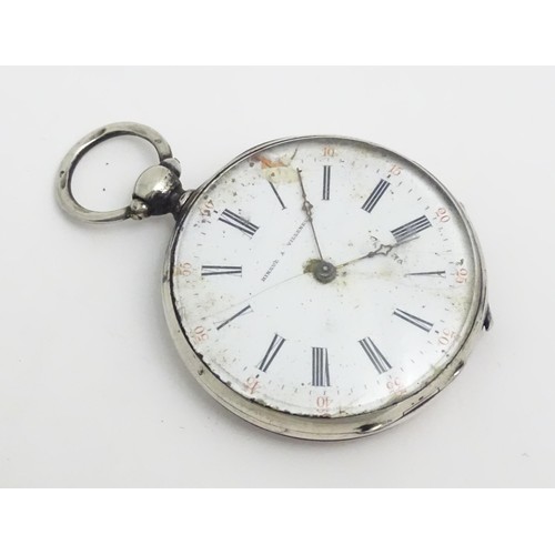 473 - A Continental white metal pocket watch, the dial signed Hingue A Villeneuve. Approx. 1 3/4