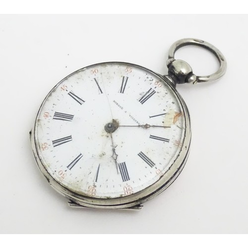 473 - A Continental white metal pocket watch, the dial signed Hingue A Villeneuve. Approx. 1 3/4