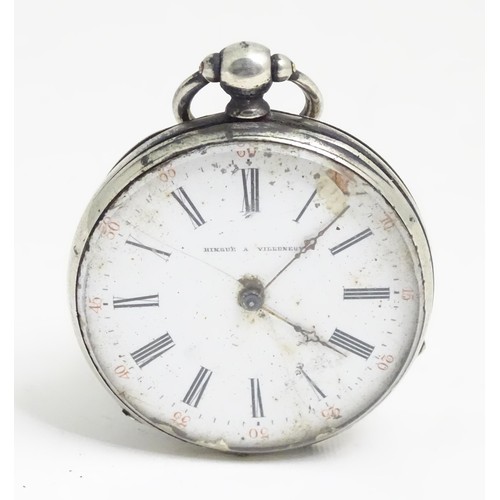 473 - A Continental white metal pocket watch, the dial signed Hingue A Villeneuve. Approx. 1 3/4