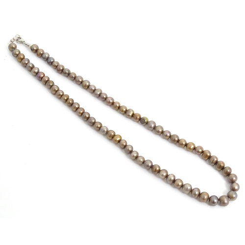 496 - A necklace of brown pearls. approx 15