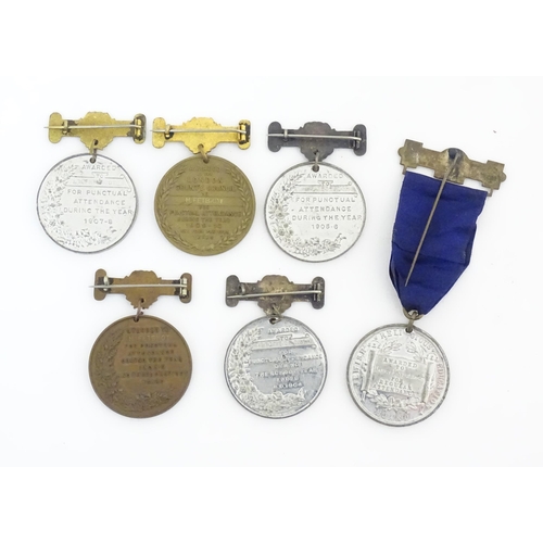 501 - London County Council / Edward VII school attendance medals, comprising gold 1909-10, silver 1904 (m... 