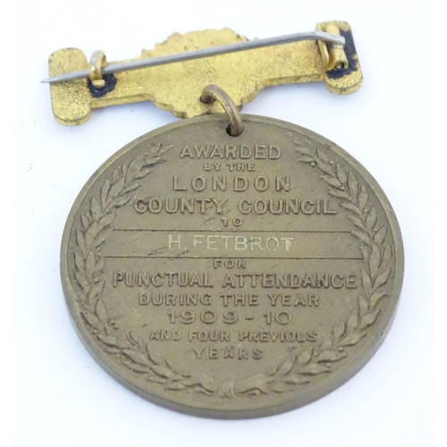 501 - London County Council / Edward VII school attendance medals, comprising gold 1909-10, silver 1904 (m... 