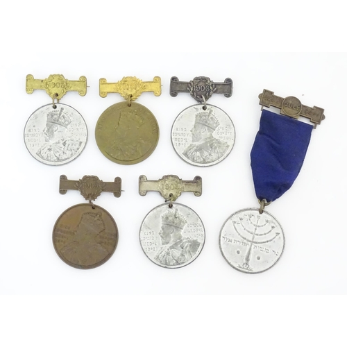 501 - London County Council / Edward VII school attendance medals, comprising gold 1909-10, silver 1904 (m... 