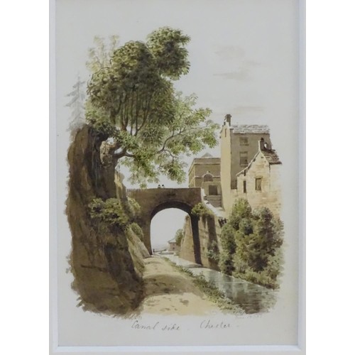 512 - Henry Wyatt (1794-1840), Watercolour,  Canal Side, Chester, A view of an arch bridge over a canal. S... 