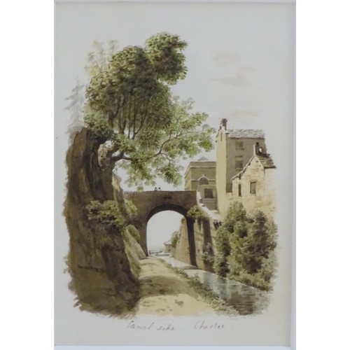 512 - Henry Wyatt (1794-1840), Watercolour,  Canal Side, Chester, A view of an arch bridge over a canal. S... 