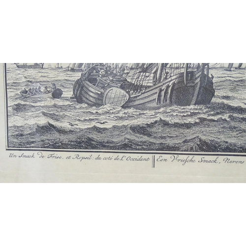 515 - After Peter Schenk, 20th century, Engraving, A Vriesland Smack, with Ropsyl From The West, Ships at ... 