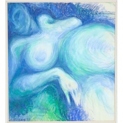 525 - Clare, Late 20th century, Pastel on paper, A study of a reclining nude woman in blues. Signed and da... 