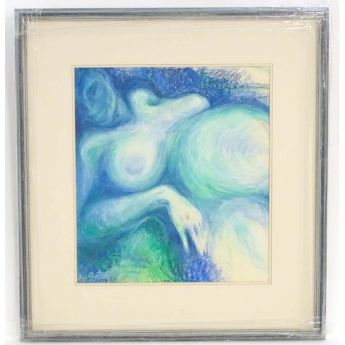 525 - Clare, Late 20th century, Pastel on paper, A study of a reclining nude woman in blues. Signed and da... 