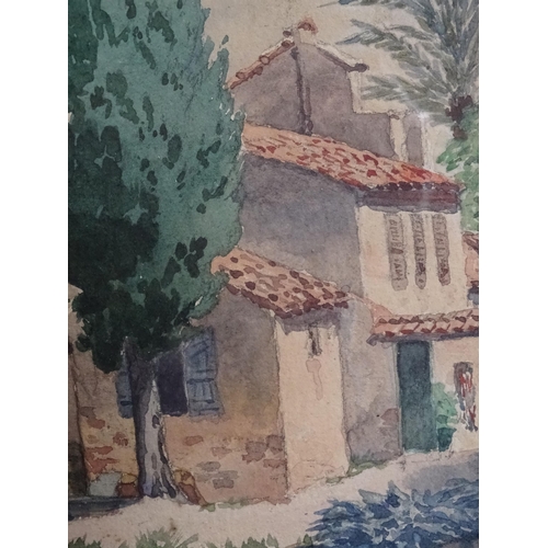 528 - A watercolour depicting a view of a house in Hyeres, South of France. Titled and dated lower left. A... 