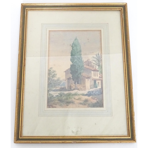 528 - A watercolour depicting a view of a house in Hyeres, South of France. Titled and dated lower left. A... 