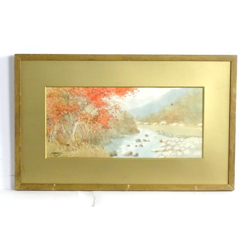 536 - Kondo, 20th century, Japanese School, Watercolours, A pair of river scenes with autumnal trees, one ... 