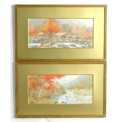 536 - Kondo, 20th century, Japanese School, Watercolours, A pair of river scenes with autumnal trees, one ... 