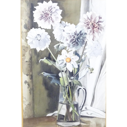 666 - A 20thC watercolour titled Dahlias, by Eileen M. Shledon. Signed and dated 1949 lower left and title... 