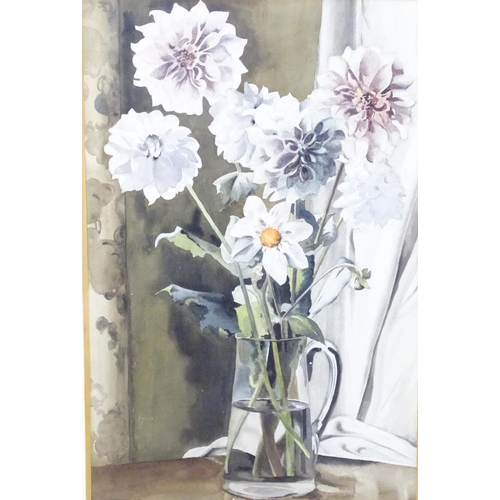 666 - A 20thC watercolour titled Dahlias, by Eileen M. Shledon. Signed and dated 1949 lower left and title... 