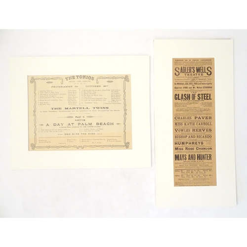 818 - Two early 20thC theatre playbills / advertisements for Sadler's Wells Theatre, 1900, and Drury Lane ... 