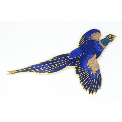 476 - Three vintage brooches comprising one formed as a pheasant with enamel decoration, one of feather fo... 