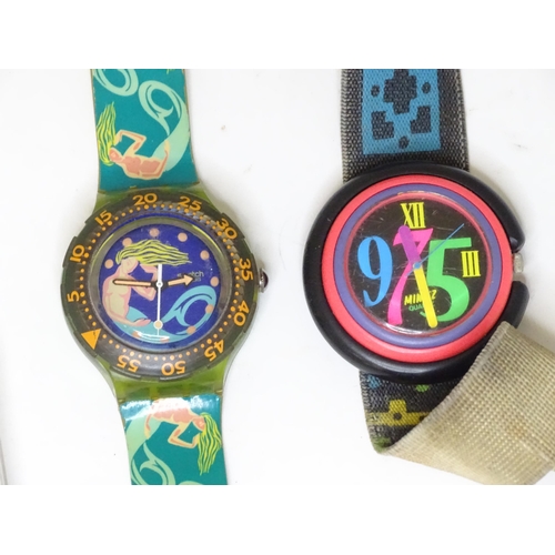 482 - Wristwatches : A quantity of assorted Swatch watches, together with an example by Minitz, etc.