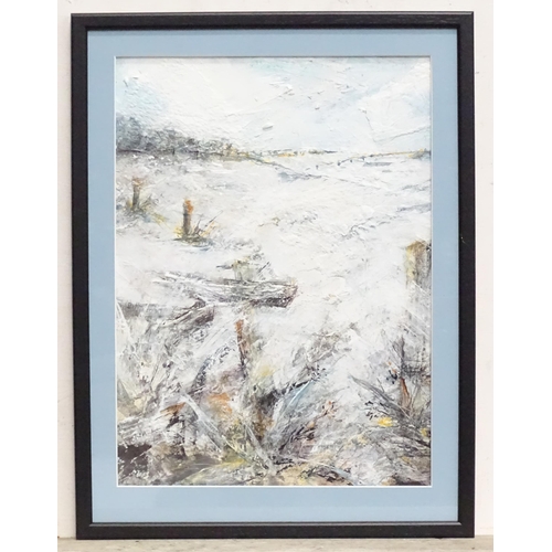 538 - Tricia Lenko, 20th century, Mixed media, The Old Stile in Winter. Signed lower left. Approx. 13 3/4