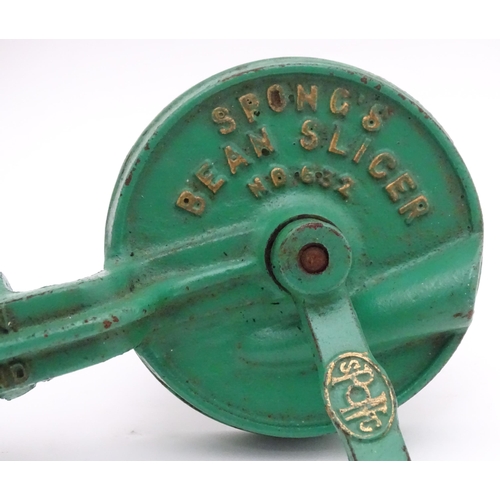 568 - Kitchenalia: a mid 20thC Spong bean slicer, no. 632, in green painted finish. Approx 9