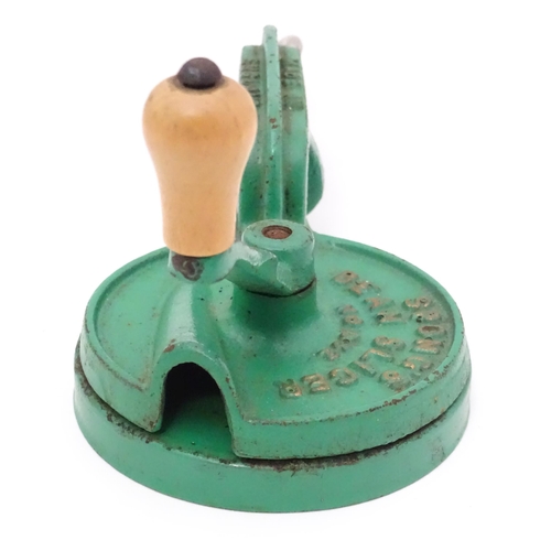 568 - Kitchenalia: a mid 20thC Spong bean slicer, no. 632, in green painted finish. Approx 9