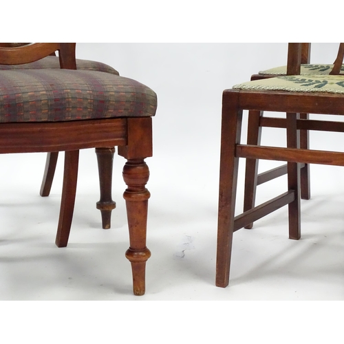 824 - A pair of Victorian mahogany dining chairs with balloon backs, together with a pair of Edwardian sid... 