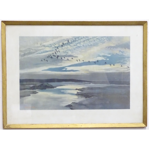 529 - After Sir Peter Markham Scott CH CBE DSC FRS FZS (1909-1989), two lithographs, Evening - Geese Flyin... 