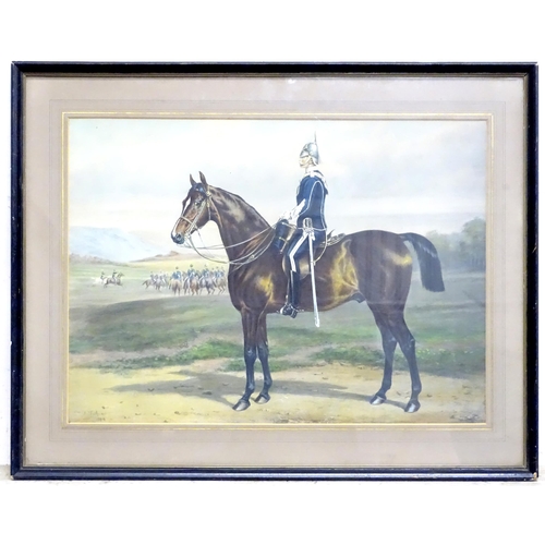 68 - After Major John Edward Chapman Mathews (1843-1927), Colour print, Officer on horseback in a landsca... 