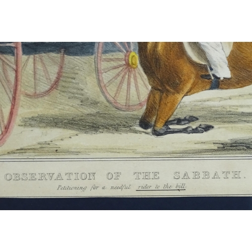 825 - A 19thC engraving titled Observation of the Sabbath - Petitioning for a needful rider to the bill. P... 