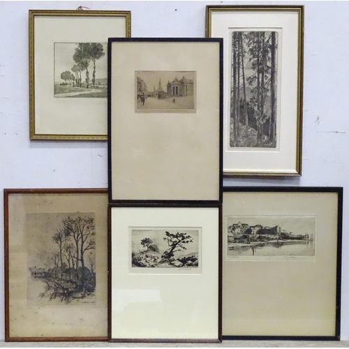 519 - Six assorted etchings to include Galloway Oaks by Joseph Kirkpatrick (1872-1936) signed in pencil un... 