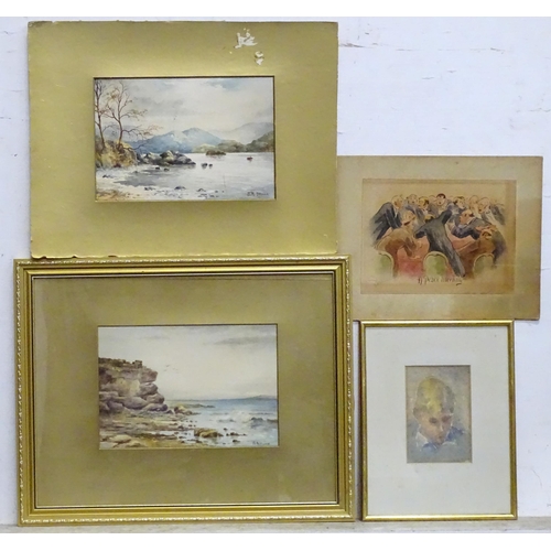 671 - Two 20thC watercolours by B. M. Stewart, one depicting Derwentwater, the other a seascape. Together ... 