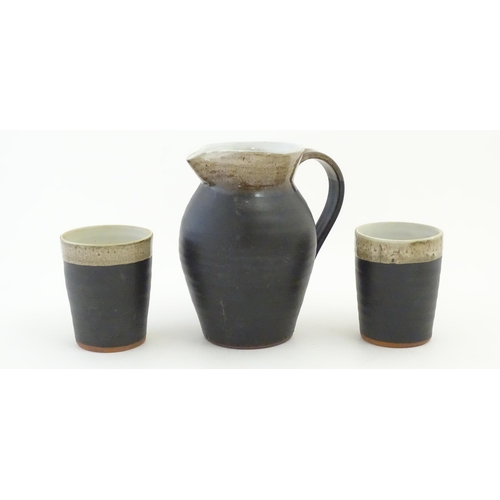 99 - An Irish Shanagarry Pottery jug and six beakers by Stephen Pearce. Jug approx. 7