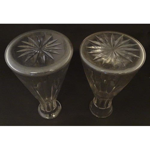 216 - Two 20thC glass carafes,  one with etched George V royal cypher, the other Edward VII cypher. The ta... 