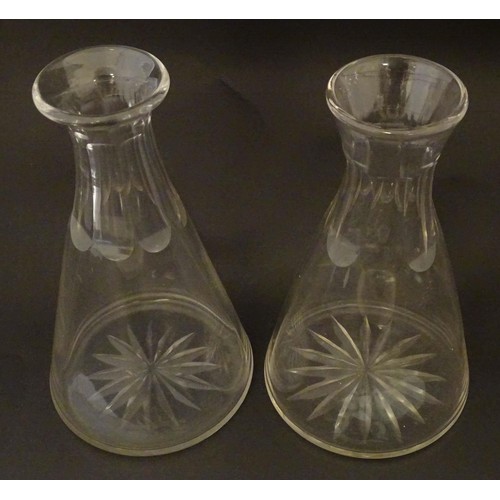 216 - Two 20thC glass carafes,  one with etched George V royal cypher, the other Edward VII cypher. The ta... 