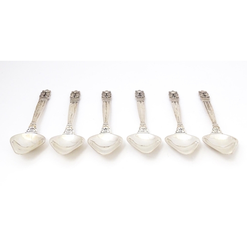 574 - Danish Silver : A set of 6 silver Konig / Acorn pattern fruit / grapefruit spoons by Georg Jensen de... 