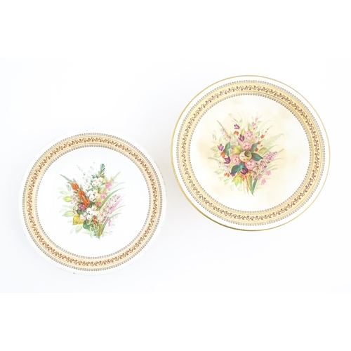 129 - A Royal Worcester part dessert service with hand painted botanical / floral and foliate sprays, to i... 