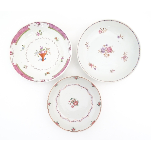 144 - Four 19thC ceramic items in the manner of New Hall, comprising cup, saucer and dishes, decorated wit... 