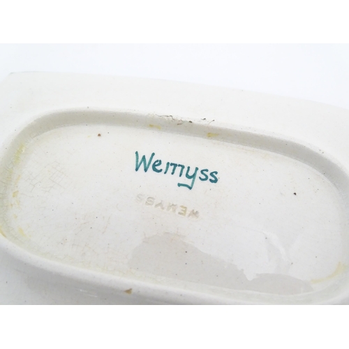 146 - A Wemyss pin dish of rectangler form in the Violets pattern inscribed 'I looked for something sweet ... 