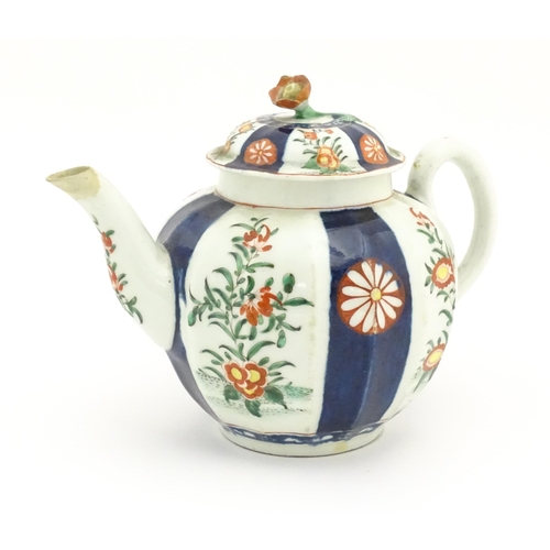 133 - A Worcester teapot and cover decorated in the rich Imari Japan pattern with alternating bands of flo... 