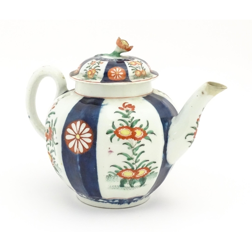 133 - A Worcester teapot and cover decorated in the rich Imari Japan pattern with alternating bands of flo... 