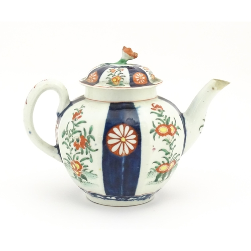 133 - A Worcester teapot and cover decorated in the rich Imari Japan pattern with alternating bands of flo... 