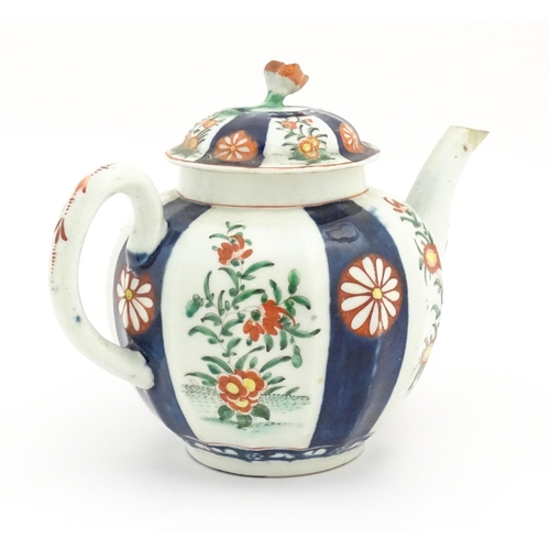 133 - A Worcester teapot and cover decorated in the rich Imari Japan pattern with alternating bands of flo... 