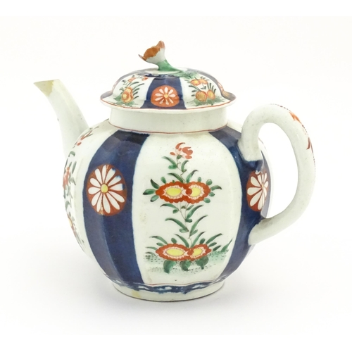 133 - A Worcester teapot and cover decorated in the rich Imari Japan pattern with alternating bands of flo... 