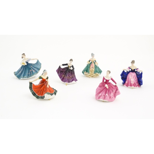 164 - Six small Royal Doulton ladies comprising Elaine, Kirsty, Ninette, Sara, Fragrance, and Southern Bel... 