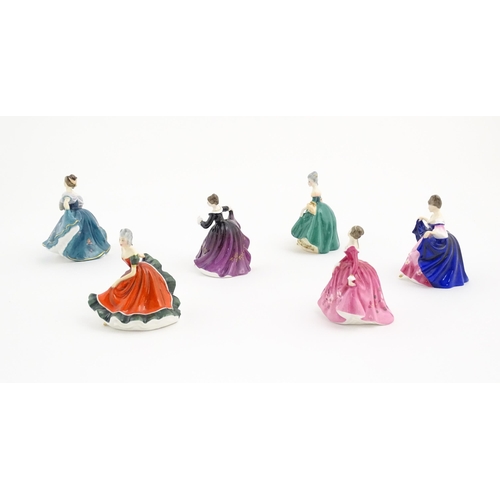 164 - Six small Royal Doulton ladies comprising Elaine, Kirsty, Ninette, Sara, Fragrance, and Southern Bel... 